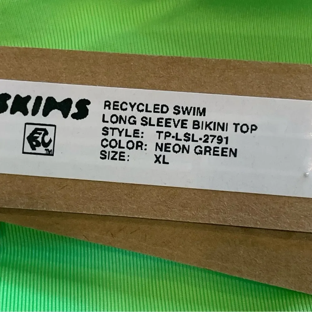Skims Recycled Swim Long Sleeve Bikini Top and Sarong Skirt Neon Green Size XL
